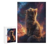 300 PCS Jigsaws Adults Puzzles Cat Gazing at Stars Jigsaw for Adults Hands-on Game Precision Cutting Parent-child Interaction 300 PCS