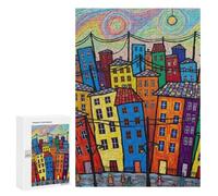 300 PCS Jigsaws Adults Puzzles Colorful Whimsical Cityscape Painting Jigsaw Puzzle Family Game Analysis And Logic Parent-child Interaction 300 PCS