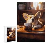 300 PCS Jigsaws Adults Puzzles Corgi Coffee Puppy Dog Jigsaws for Adults Relaxing Games Difficult Challenge Difficult And Challenge 300 PCS