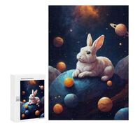300 PCS Jigsaws Adults Puzzles Cute Bunny in The Space Jigsaw Puzzle Family Game Analysis And Logic Parent-child Interaction 300 PCS
