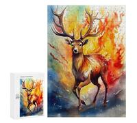 300 PCS Jigsaws Adults Puzzles Deer Fire Watercolors Jigsaw for Adults Toy Wall Decor Perfect Decoration for Is Ideal As A Gift 300 PCS