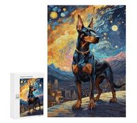 300 PCS Jigsaws Adults Puzzles Doberman Starry Night Jigsaws for Adults Relaxing Games Difficult Challenge Difficult And Challenge 300 PCS