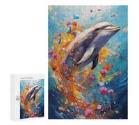 300 PCS Jigsaws Adults Puzzles Dolphin Swimming in Paint Adult Puzzles Relaxing Games Precision Cutting Unique Gifts for Birthday And Christmas 300 PCS