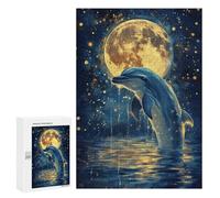 300 PCS Jigsaws Adults Puzzles Dolphin Under Moonlight Jigsaws for Adults Toy Wall Decor Home Decoration for Is Ideal As A Gift 300 PCS