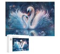 300 PCS Jigsaws Adults Puzzles Enchanted Swan Pair in Moonlight Adult Puzzles DIY Toys But Fun And Humorous Unique Gifts for Birthday And Christmas 300 PCS