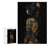 300 PCS Jigsaws Adults Puzzles Floral Tattoo Woman on Black Background Jigsaws for Adults Toy Wall Decor Home Decoration for Is Ideal As A Gift 300 PCS