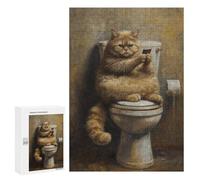 300 PCS Jigsaws Adults Puzzles Funny Fat Cat Toilet Phone Jigsaw for Adults Hands-on Game Precision Cutting Parent-child Interaction 300 PCS