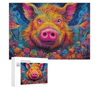 300 PCS Jigsaws Adults Puzzles Gifts Colorful Abstract Pig Artwork Jigsaw Puzzle Relax Games Staycation Kill Time Birthday Present, Gifts, 300 PCS