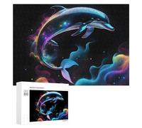 300 PCS Jigsaws Adults Puzzles Gifts Colorful Dolphins in Space Dance Jigsaw Puzzle Relax Games Staycation Kill Time Birthday Present, Gifts, 300 PCS