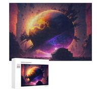 300 PCS Jigsaws Adults Puzzles Gifts Distant Planet with Futuristic Cityscape Jigsaw Puzzle Relax Games Staycation Kill Time Birthday Present, Gifts, 300 PCS