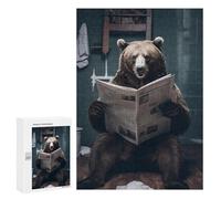 300 PCS Jigsaws Adults Puzzles Gifts Grizzly Bear Reading Newspaper Jigsaw Puzzle Relax Games Staycation Kill Time Birthday Present, Gifts, 300 PCS