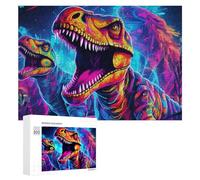 300 PCS Jigsaws Adults Puzzles Gifts Neon Dinosaur Artwork Jigsaw Puzzle Relax Games Staycation Kill Time Birthday Present, Gifts, 300 PCS