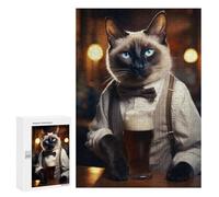 300 PCS Jigsaws Adults Puzzles Gifts Siamese Cat in The Pub Jigsaw for Adults Relax Games Home Decoration Birthday Present, Gifts, 300 PCS