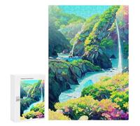 300 PCS Jigsaws Adults Puzzles Gifts Waterfall in Lush Valley Jigsaw Puzzle Relax Games Staycation Kill Time Birthday Present, Gifts, 300 PCS