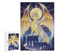 300 PCS Jigsaws Adults Puzzles Golden And White Dragon on Ruins Jigsaws for Adults Toy Wall Decor Home Decoration for Is Ideal As A Gift 300 PCS