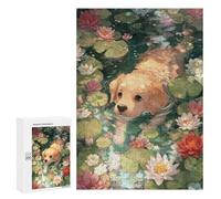 300 PCS Jigsaws Adults Puzzles Golden Retriever in Lily Pond Jigsaw Puzzle Family Game Analysis And Logic Parent-child Interaction 300 PCS