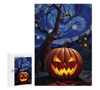 300 PCS Jigsaws Adults Puzzles Halloween Pumpkin Starry Night Jigsaws for Adults Toy Wall Decor Home Decoration for Is Ideal As A Gift 300 PCS