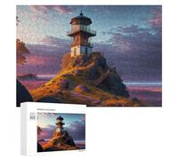 300 PCS Jigsaws Adults Puzzles Lighthouse on Rocky Hill at Sunset Adult Puzzles DIY Toys But Fun And Humorous Unique Gifts for Birthday And Christmas 300 PCS