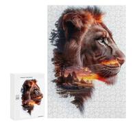 300 PCS Jigsaws Adults Puzzles Lion Sunset Double Exposure Jigsaws for Adults Toy Wall Decor Home Decoration for Is Ideal As A Gift 300 PCS