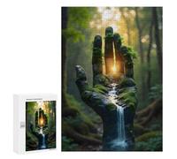 300 PCS Jigsaws Adults Puzzles Mossy Hand Waterfall in Forest Jigsaw Puzzle Family Game Analysis And Logic Parent-child Interaction 300 PCS