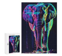 300 PCS Jigsaws Adults Puzzles Neon Glitch Elephant Adult Puzzles Relaxing Games Precision Cutting Unique Gifts for Birthday And Christmas 300 PCS