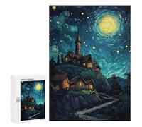 300 PCS Jigsaws Adults Puzzles Night Village Under Starry Sky Jigsaw for Adults Hands-on Game Precision Cutting Parent-child Interaction 300 PCS