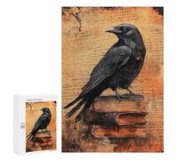 300 PCS Jigsaws Adults Puzzles Raven On Old Vintage Books Jigsaws for Adults Relaxing Games Difficult Challenge Difficult And Challenge 300 PCS