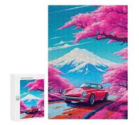 300 PCS Jigsaws Adults Puzzles Red Cars in Cherry Blossom Adult Puzzles Relaxing Games Precision Cutting Unique Gifts for Birthday And Christmas 300 PCS