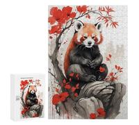 300 PCS Jigsaws Adults Puzzles Red Panda Japan Ink Art Jigsaws for Adults Hands-on Game Wall Decoration Birthday And Unique Gifts 300 PCS
