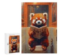 300 PCS Jigsaws Adults Puzzles Red Panda Reading Newspaper Toilet Jigsaw for Adults Hands-on Game Precision Cutting Parent-child Interaction 300 PCS