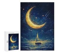 300 PCS Jigsaws Adults Puzzles Sailboat Under Crescent Moon Adult Puzzles Relaxing Games Precision Cutting Unique Gifts for Birthday And Christmas 300 PCS