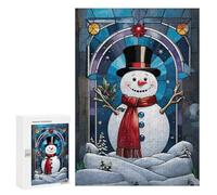 300 PCS Jigsaws Adults Puzzles Smiling Snowman in Stained Glass Jigsaw for Adults Hands-on Game Precision Cutting Parent-child Interaction 300 PCS