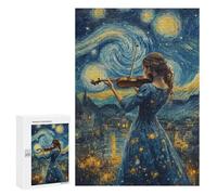 300 PCS Jigsaws Adults Puzzles Starry Night Violinist Jigsaw for Adults Hands-on Game Precision Cutting Parent-child Interaction 300 PCS