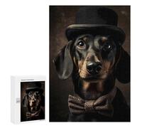 300 PCS Jigsaws Adults Puzzles Stylish Dachshund in Top Hat Adult Puzzles Relaxing Games Precision Cutting Unique Gifts for Birthday And Christmas 300 PCS