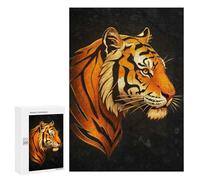 300 PCS Jigsaws Adults Puzzles Tiger Head Profile on Dark Background Jigsaws for Adults Toy Wall Decor Home Decoration for Is Ideal As A Gift 300 PCS