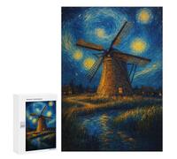 300 PCS Jigsaws Adults Puzzles Windmill Under A Starry Night Jigsaw Puzzle Family Game Analysis And Logic Parent-child Interaction 300 PCS