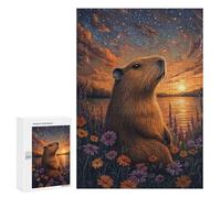 300 PCS Jigsaws Capybara Sunset Flowers Jigsaws for Adults Puzzle Hand Speed Race Help The Brain Exercise Beautiful Design Game 300 PCS