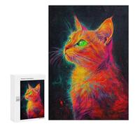 300 PCS Jigsaws Colorful Neon Cat Art Print-2 Jigsaws for Adults Puzzle Hand Speed Race Help The Brain Exercise Beautiful Design Game 300 PCS