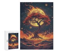 300 PCS Jigsaws Fiery Tree in Space Jigsaws for Adults Puzzle Hand Speed Race Help The Brain Exercise Beautiful Design Game 300 PCS