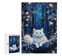 300 PCS Jigsaws for Adults A Whimsical Illustration. Fluffy White Cat Nestled on A Dark Blue Tree Adorned with Intric Adult Jigsaw Puzzle Anti-Stress Toys But Fun And Humorous Gifts for Friends And Fa