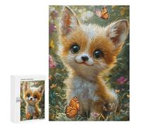 300 PCS Jigsaws for Adults Adorable Fox Cub with Butterflies Jigsaw for Teenagers Improve Memory Every Piece Is Unique - Toys Educational Games 300 PCS