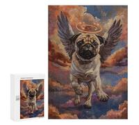 300 PCS Jigsaws for Adults Angel Pug in Heaven Painting Puzzle For Teenagers Precision Cutting Parent-child Interaction Stress Reduction Gifts 300 PCS