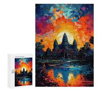 300 PCS Jigsaws for Adults Angkor Wat Sunset Reflection Adult Jigsaw Puzzles Stress Reliever Difficult And Challenge Family Fun & Game Night 300 PCS