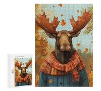 300 PCS Jigsaws for Adults Autumn Moose in Plaid Scarf Adult Jigsaw Puzzles Stress Reliever Difficult And Challenge Family Fun & Game Night 300 PCS
