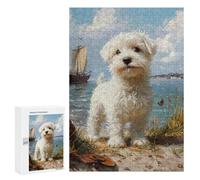 300 PCS Jigsaws for Adults Beachside Pup with Sailing Boat Puzzle For Teenagers Precision Cutting Parent-child Interaction Stress Reduction Gifts 300 PCS