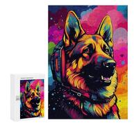 300 PCS Jigsaws for Adults Colorful German Shepherd Art Print Adult Jigsaw Puzzles Stress Reliever Difficult And Challenge Family Fun & Game Night 300 PCS