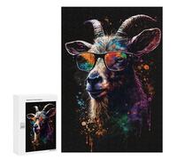 300 PCS Jigsaws for Adults Colorful Goat Sunglasses Art Print Jigsaw for Teenagers Improve Memory Every Piece Is Unique - Toys Educational Games 300 PCS
