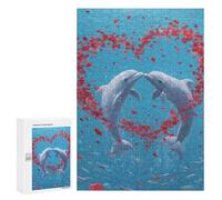 300 PCS Jigsaws for Adults Dolphins Heart-Shaped Petals Ocean Jigsaw for Teenagers Improve Memory Every Piece Is Unique - Toys Educational Games 300 PCS