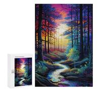 300 PCS Jigsaws for Adults Enchanted Forest Sunset Stream Jigsaw for Teenagers Improve Memory Every Piece Is Unique - Toys Educational Games 300 PCS
