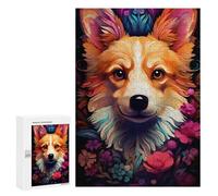 300 PCS Jigsaws for Adults Floral Corgi Portrait Adult Jigsaw Puzzles Stress Reliever Difficult And Challenge Family Fun & Game Night 300 PCS